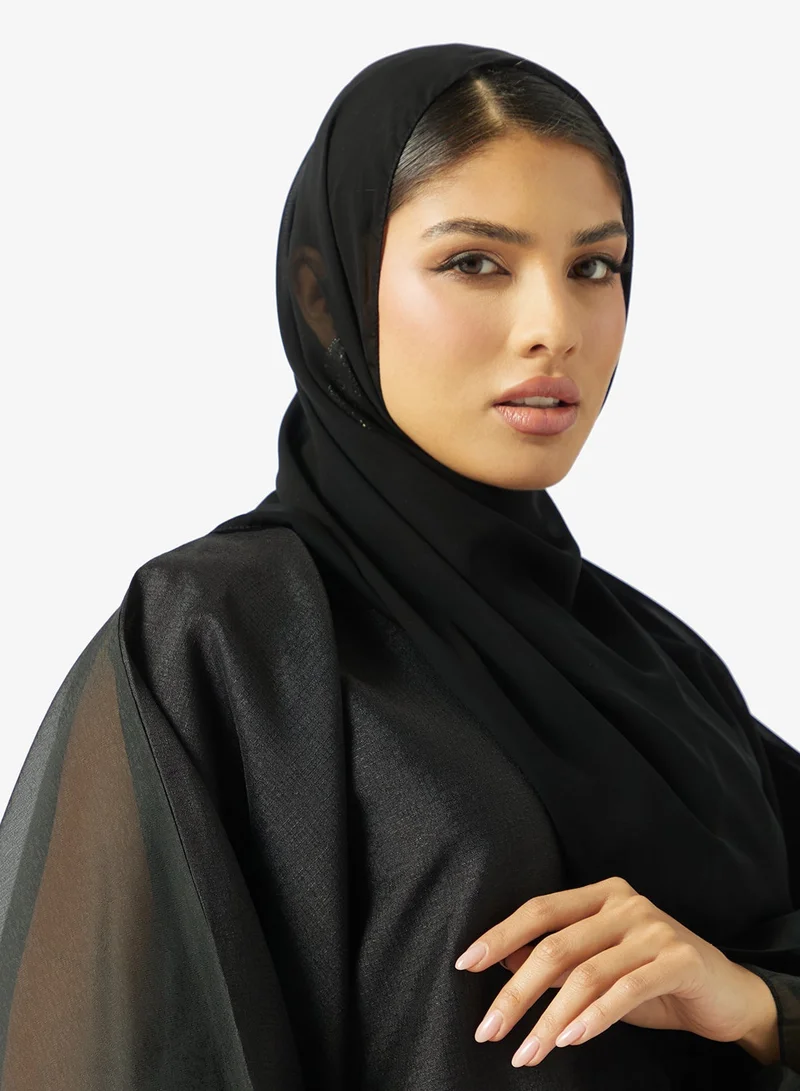 hayas closet  Black Mesh Floral Print Abaya for Women | Best Price UAE